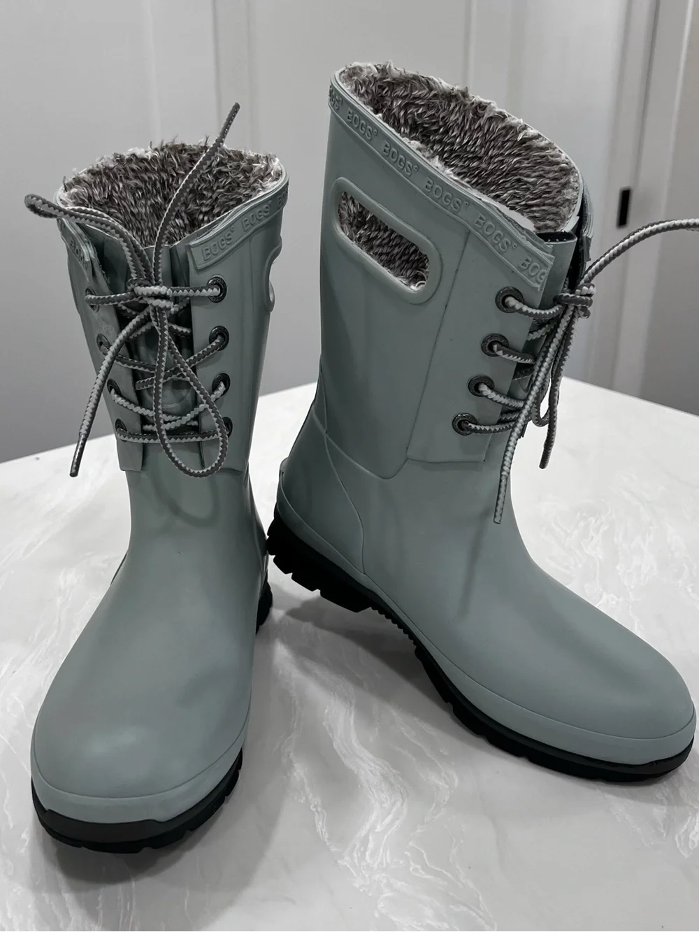 Bogs Amanda II Lace Up Rain Boots Jade Sage Green Lined Waterproof Womens Size 6